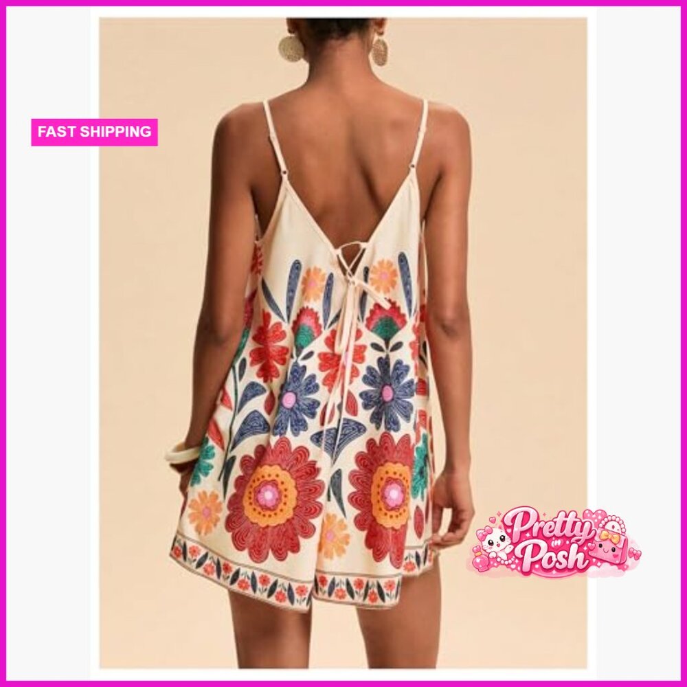 Polyester Blend Backless Romper With Wide Leg And… - image 2
